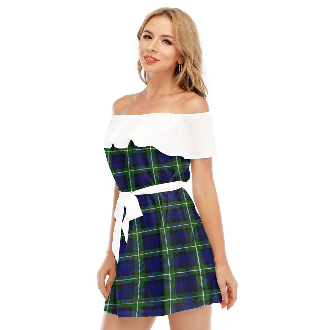 Lamont Modern Tartan Plaid Off-shoulder Dress With Ruffle