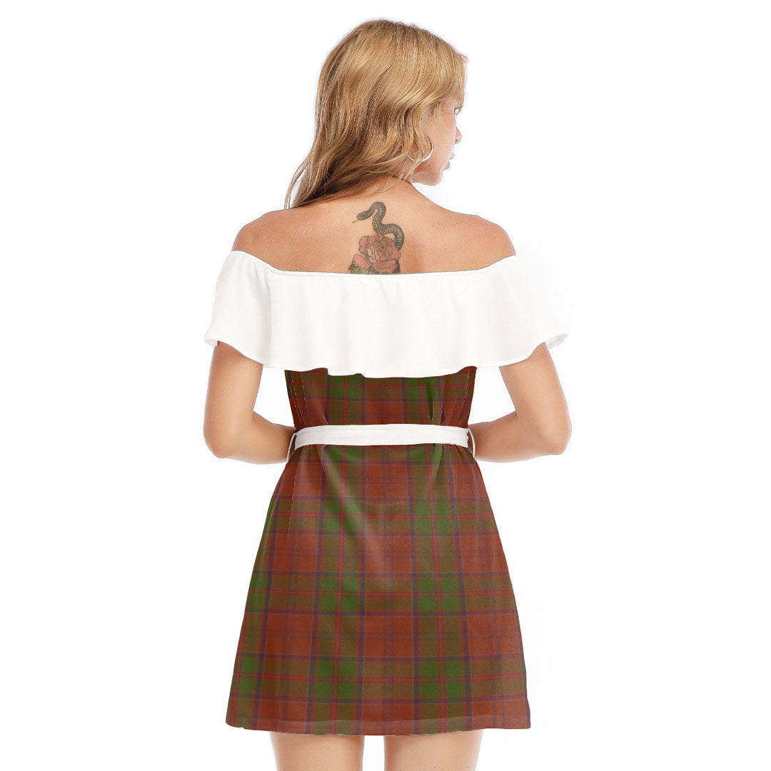 Drummond Clan Tartan Plaid Off-shoulder Dress With Ruffle