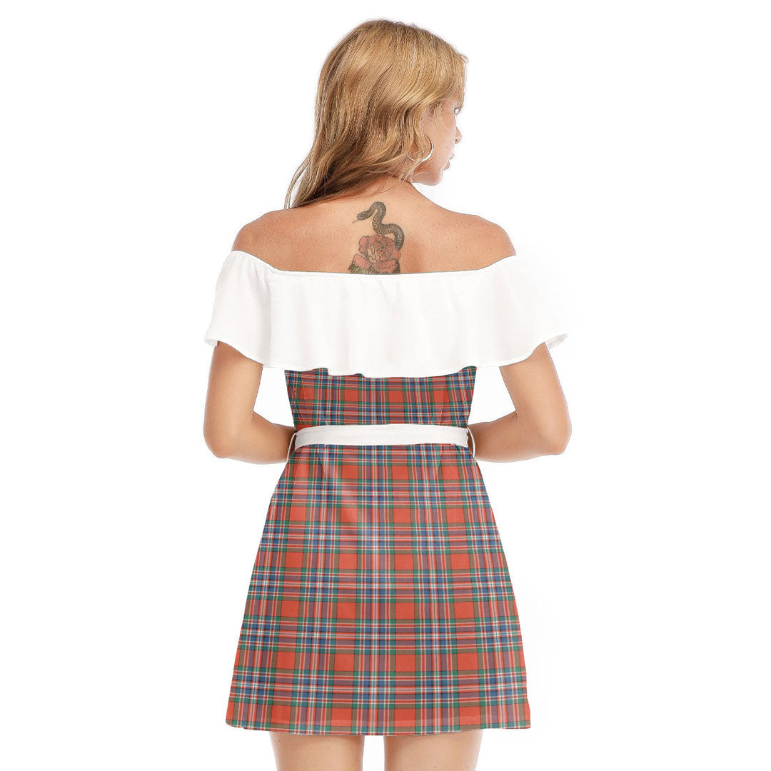 MacFarlane Ancient Tartan Plaid Off-shoulder Dress With Ruffle