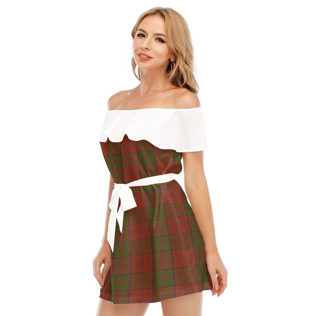 Drummond Clan Tartan Plaid Off-shoulder Dress With Ruffle