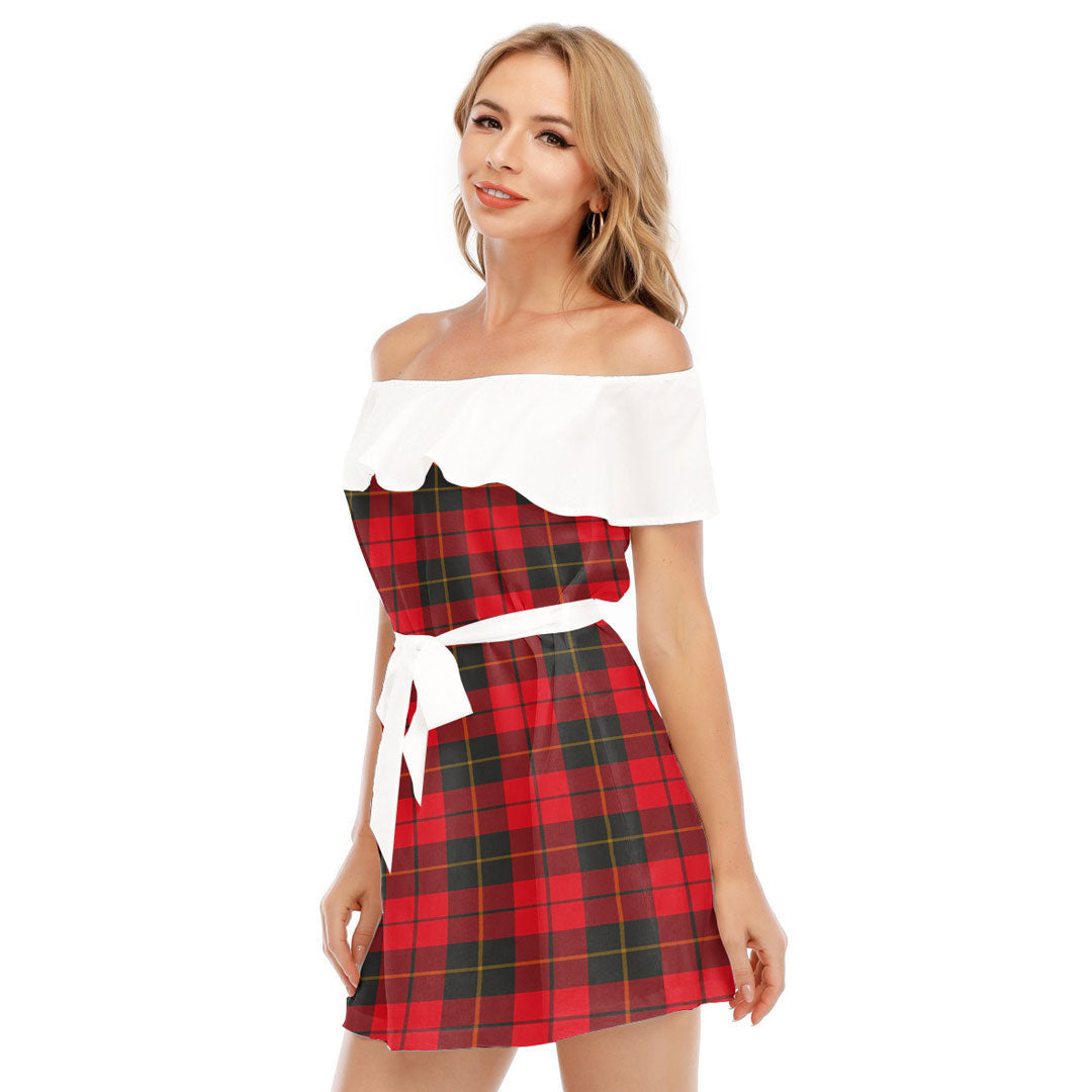 Wallace Weathered Tartan Plaid Off-shoulder Dress With Ruffle