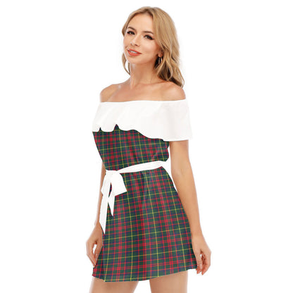 MacKintosh Hunting Modern Tartan Plaid Off-shoulder Dress With Ruffle