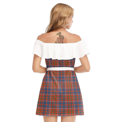 Cameron of Lochiel Ancient Tartan Plaid Off-shoulder Dress With Ruffle