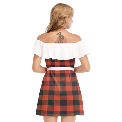 Rob Roy MacGregor Ancient Tartan Plaid Off-shoulder Dress With Ruffle