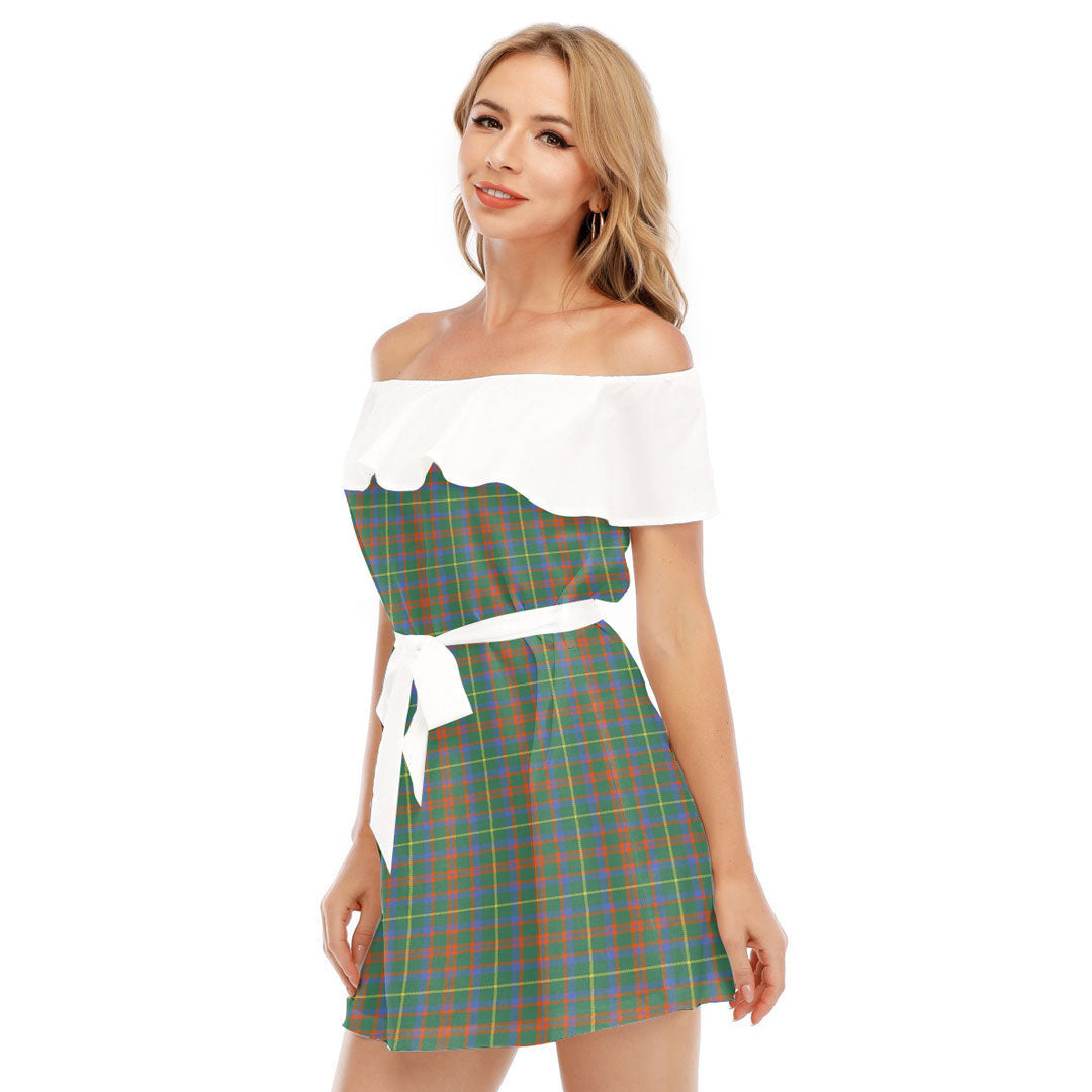 MacKintosh Hunting Ancient Tartan Plaid Off-shoulder Dress With Ruffle