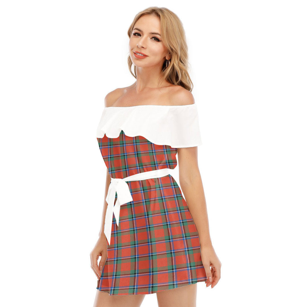 Sinclair Ancient Tartan Plaid Off-shoulder Dress With Ruffle