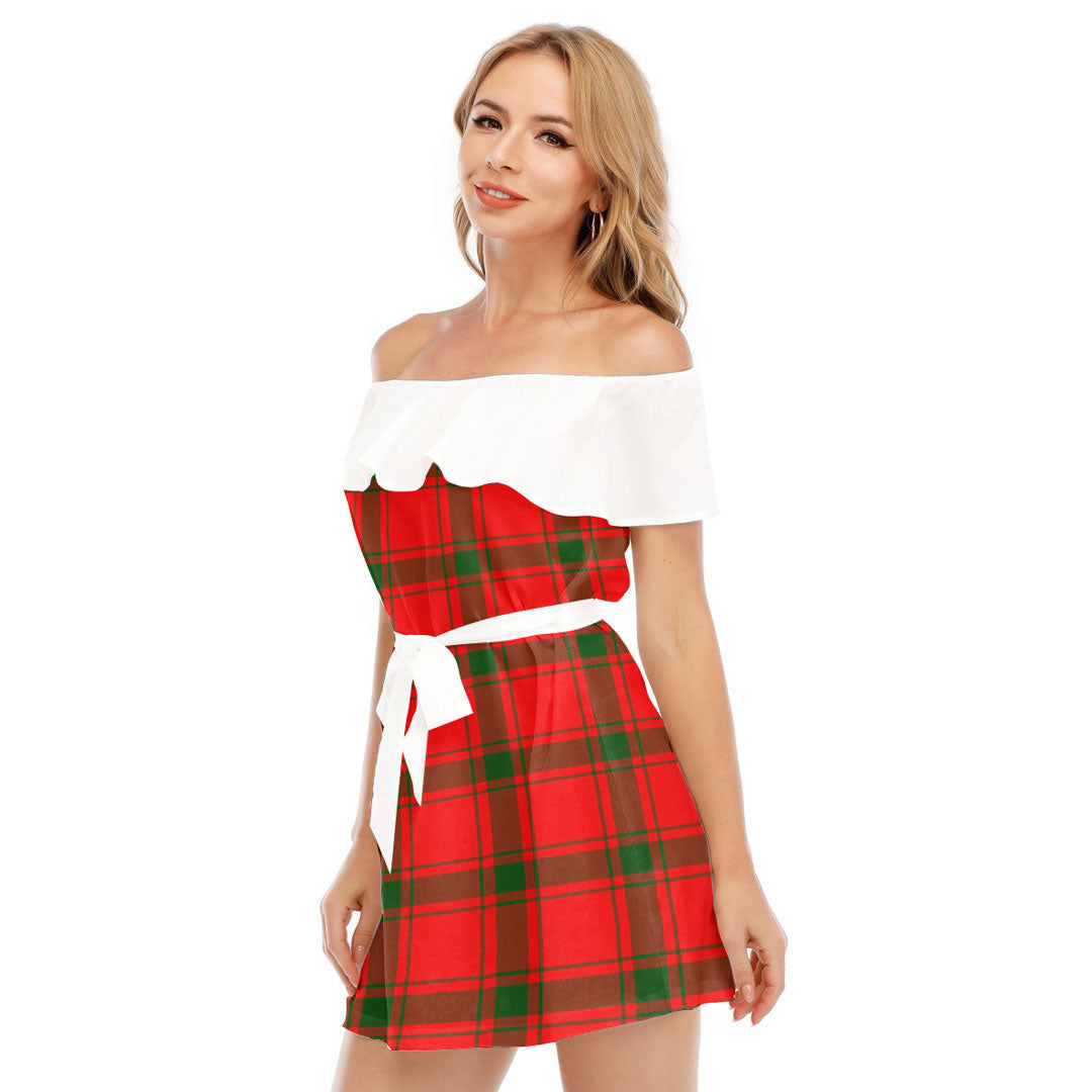 MacDonald of Sleat Tartan Plaid Off-shoulder Dress With Ruffle