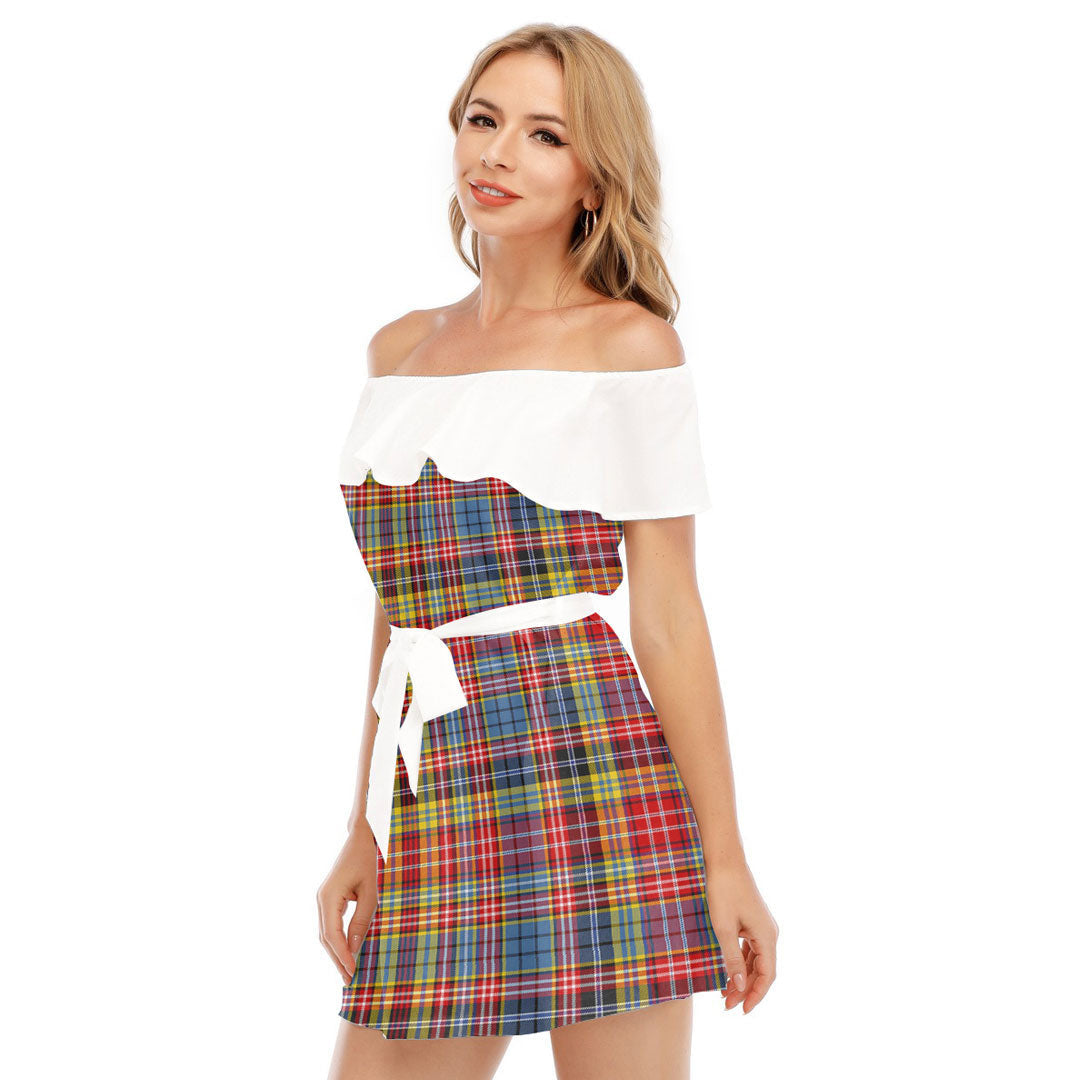 Drummond of Strathallan Tartan Plaid Off-shoulder Dress With Ruffle