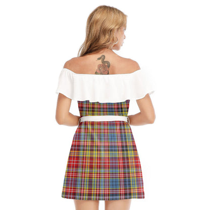 Drummond of Strathallan Tartan Plaid Off-shoulder Dress With Ruffle