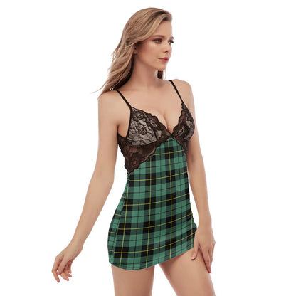 Wallace Hunting Ancient Tartan Plaid Back Straps Cami Dress With Lace