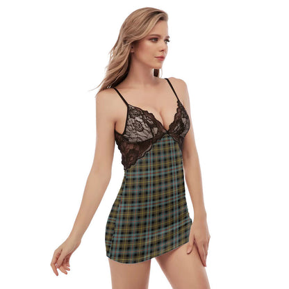 Farquharson Weathered Tartan Plaid Back Straps Cami Dress With Lace