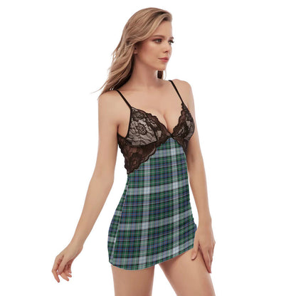 MacKenzie Dress Ancient Tartan Plaid Back Straps Cami Dress With Lace