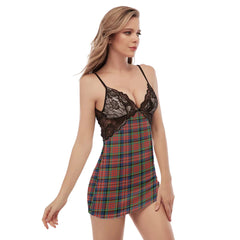 MacPherson Ancient Tartan Plaid Back Straps Cami Dress With Lace