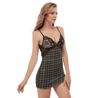 MacKenzie Weathered Tartan Plaid Back Straps Cami Dress With Lace