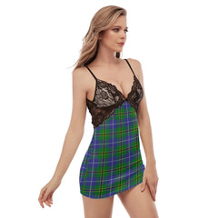 Turnbull Hunting Tartan Plaid Back Straps Cami Dress With Lace