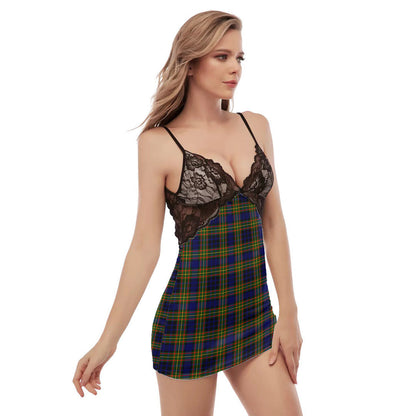 Clelland Modern Tartan Plaid Back Straps Cami Dress With Lace