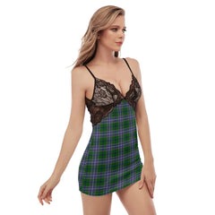 Wishart Hunting Modern Tartan Plaid Back Straps Cami Dress With Lace