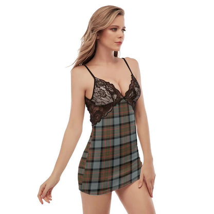 MacLaren Weathered Tartan Plaid Back Straps Cami Dress With Lace