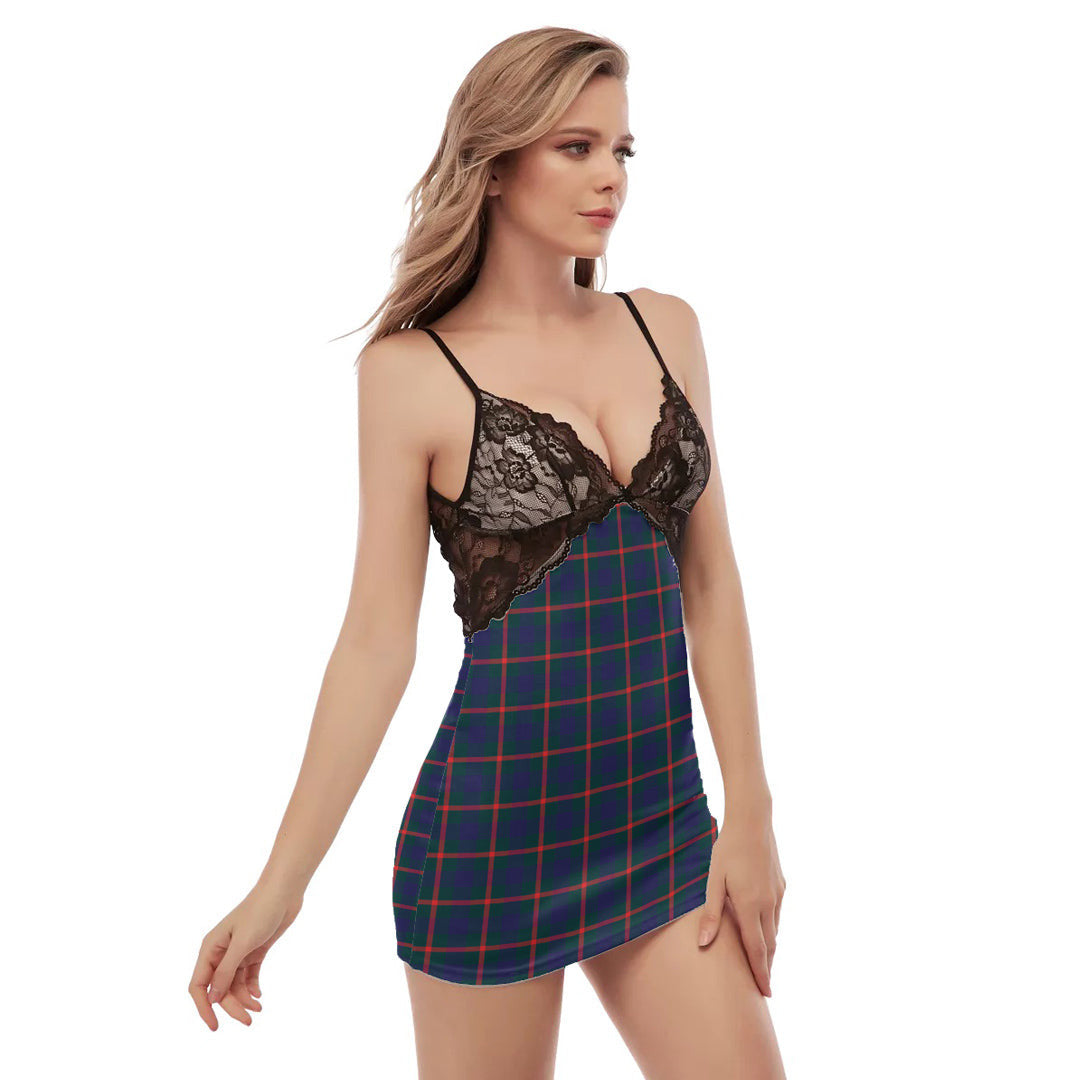 Agnew Modern Tartan Plaid Back Straps Cami Dress With Lace