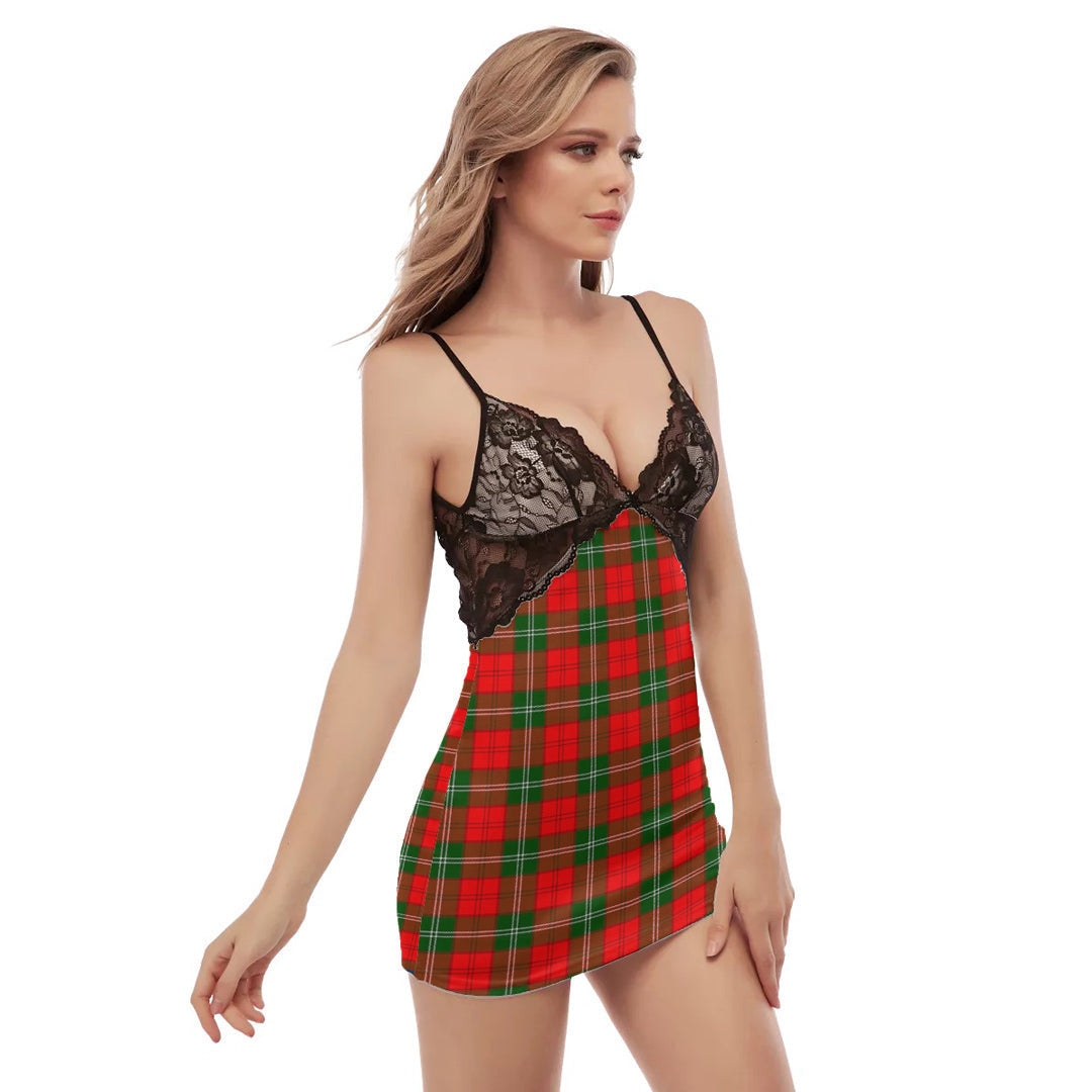 Lennox Modern Tartan Plaid Back Straps Cami Dress With Lace