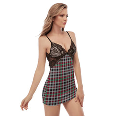 Borthwick Ancient Tartan Plaid Back Straps Cami Dress With Lace