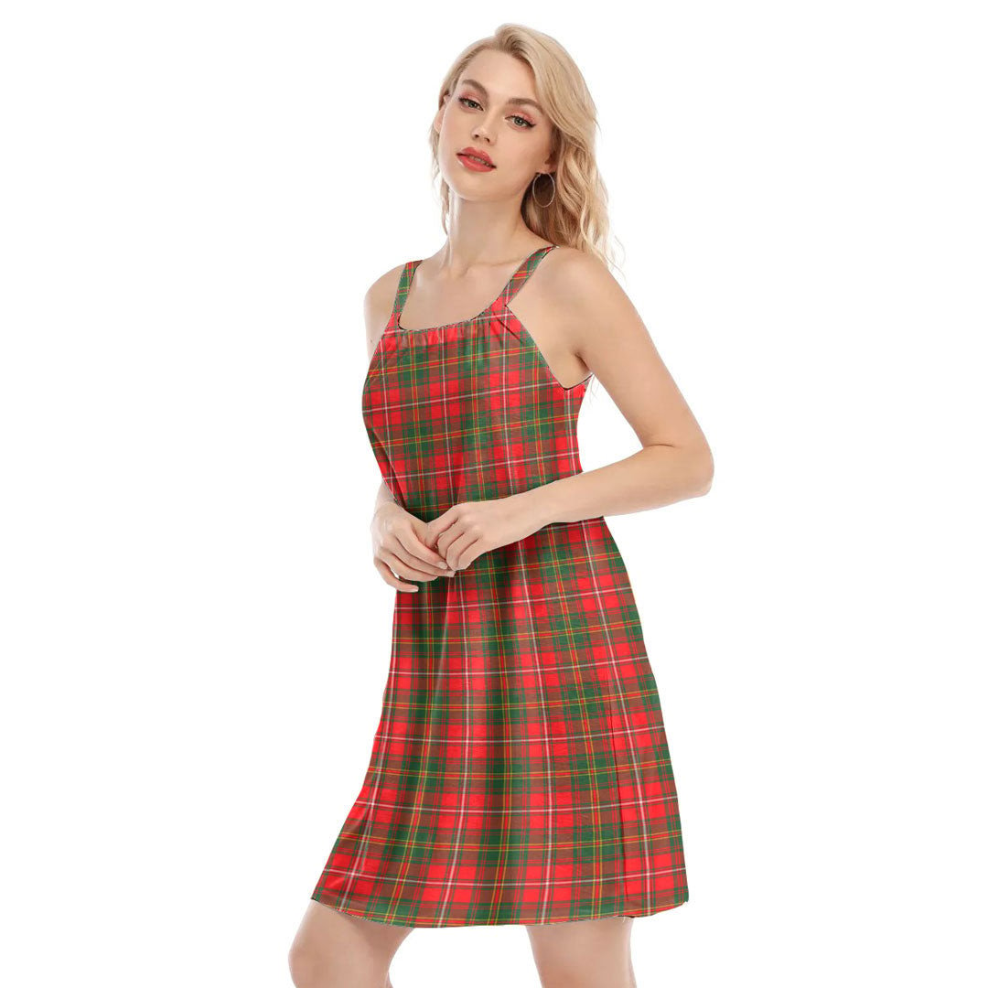 Hay Modern Tartan Plaid O-neck Cami Dress