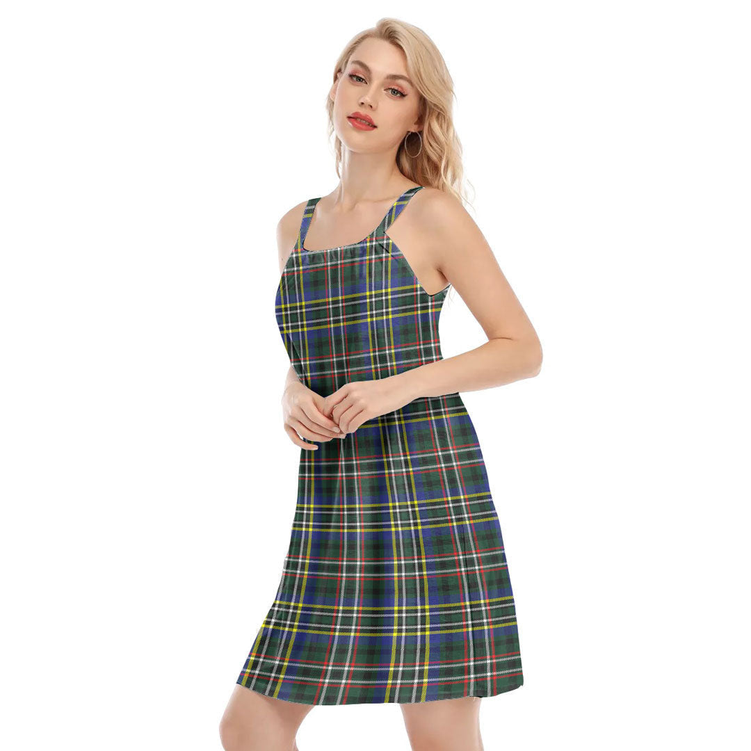 SCOTT GREEN MODERN Tartan Plaid O-neck Cami Dress