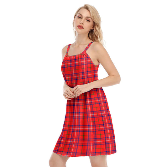 Rose Modern Tartan Plaid O-neck Cami Dress