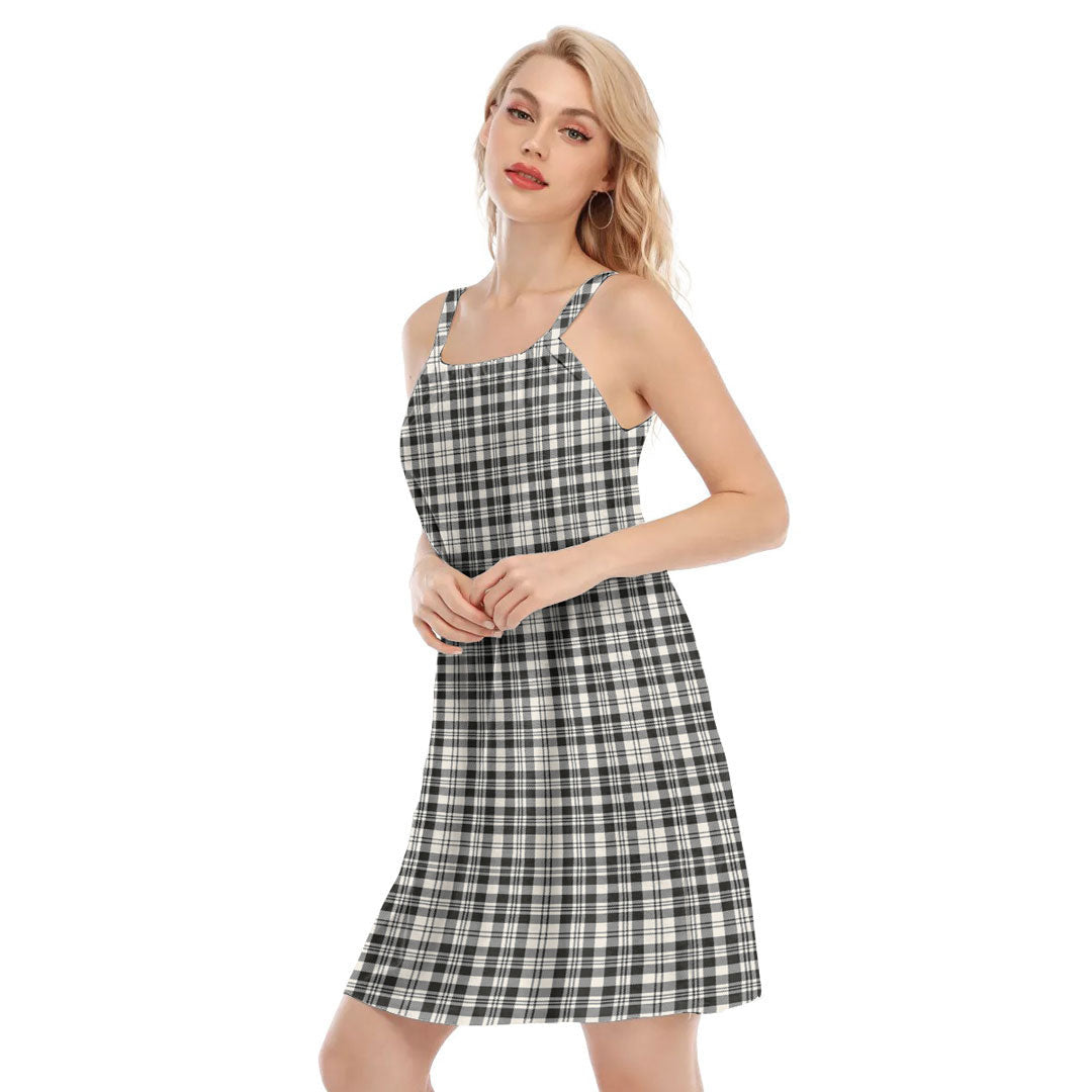 Scott Black White Ancient Tartan Plaid O-neck Cami Dress