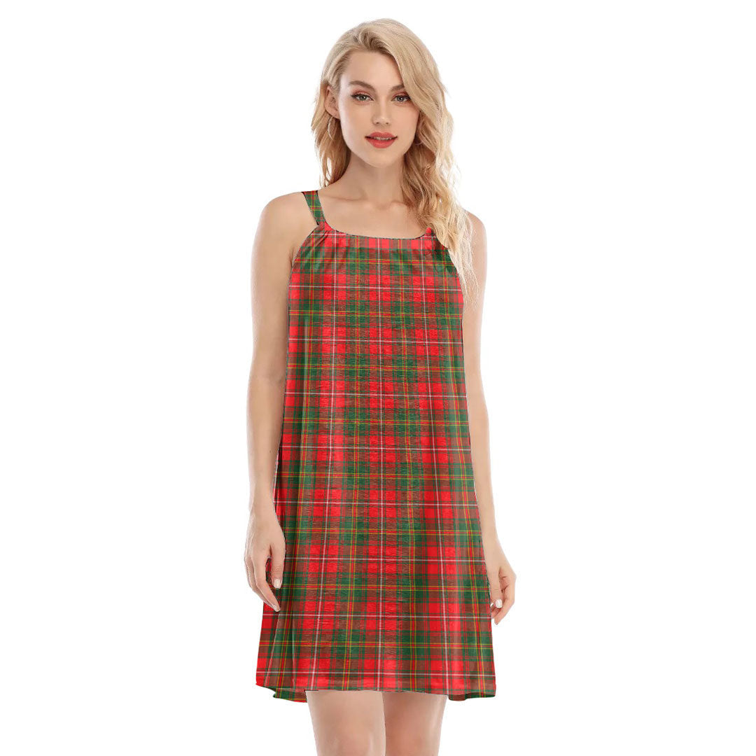 Hay Modern Tartan Plaid O-neck Cami Dress