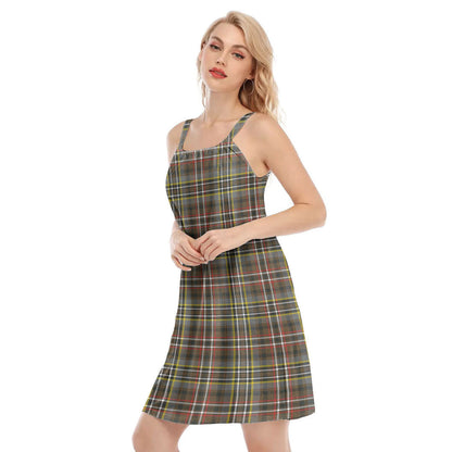 SCOTT GREEN WEATHERED Tartan Plaid O-neck Cami Dress