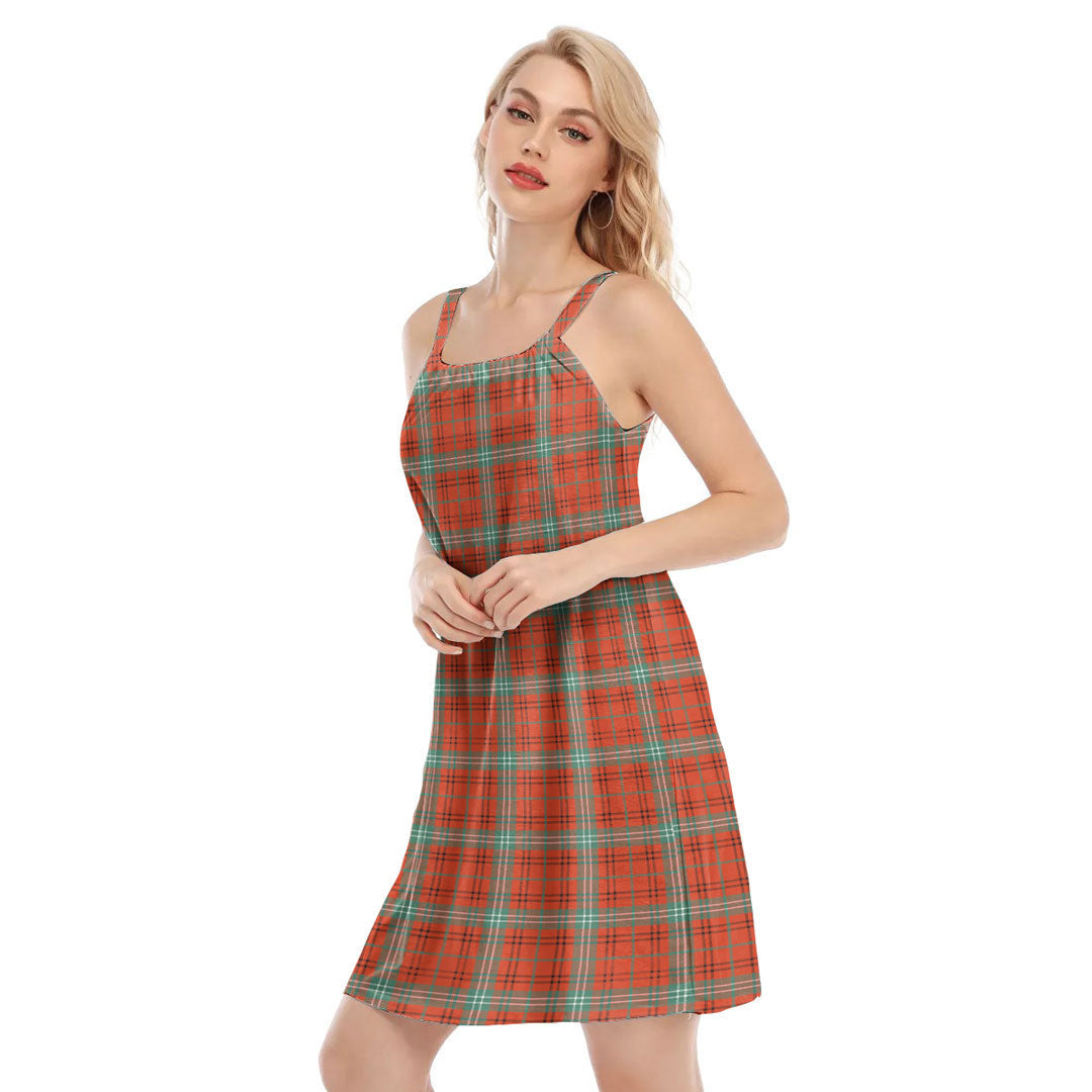 Morrison Red Ancient Tartan Plaid O-neck Cami Dress