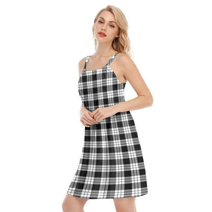 MacFarlane Black White Tartan Plaid O-neck Cami Dress