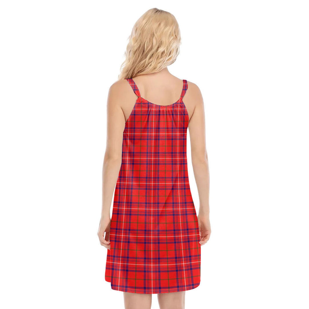 Rose Modern Tartan Plaid O-neck Cami Dress