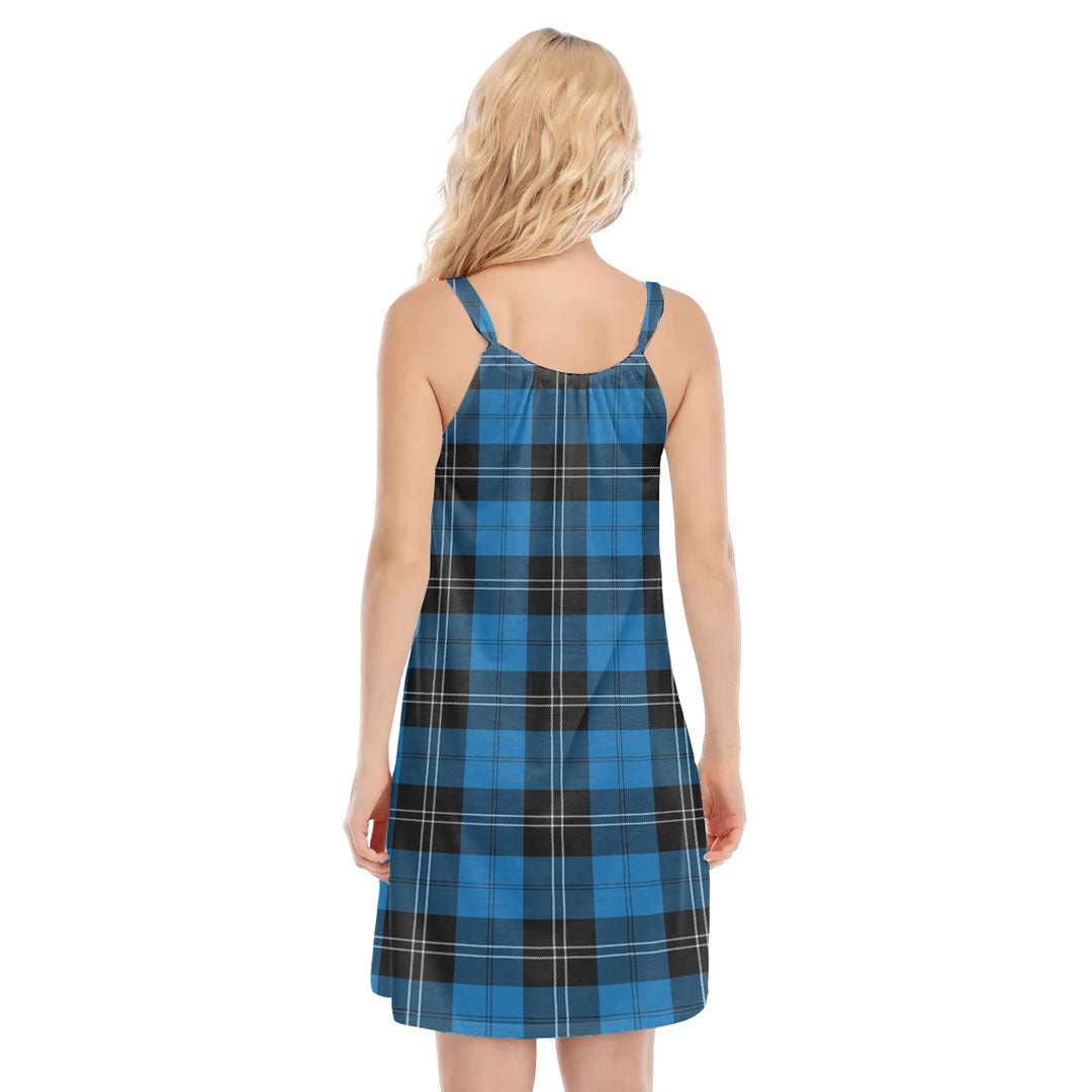 Ramsay Blue Ancient Tartan Plaid O-neck Cami Dress