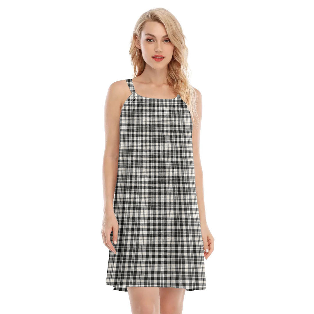 Scott Black White Ancient Tartan Plaid O-neck Cami Dress