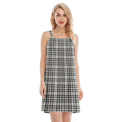 Scott Black White Ancient Tartan Plaid O-neck Cami Dress