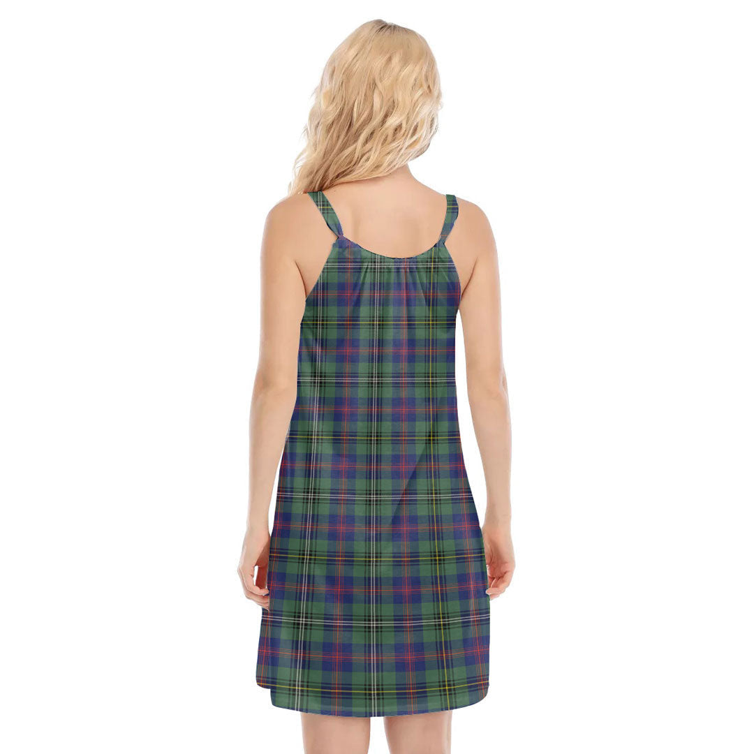 Wood Modern Tartan Plaid O-neck Cami Dress