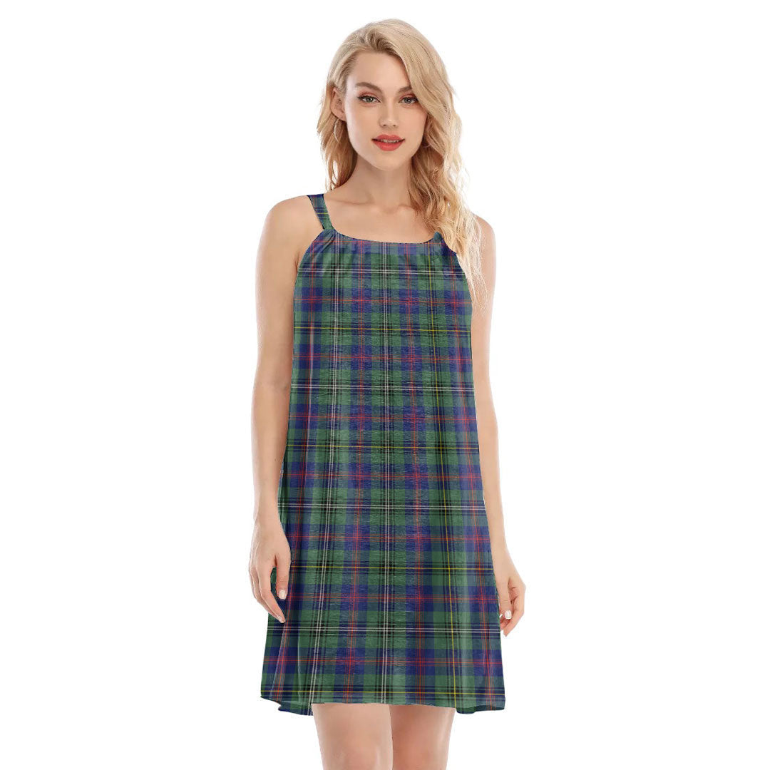 Wood Modern Tartan Plaid O-neck Cami Dress