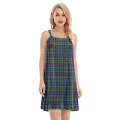 Wood Modern Tartan Plaid O-neck Cami Dress