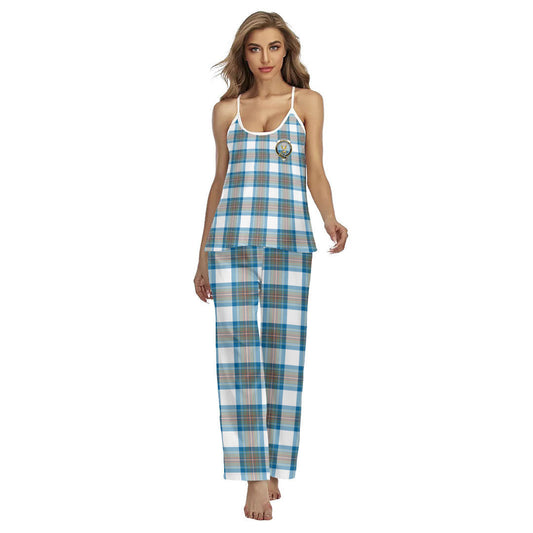 Stewart Muted Blue Tartan Crest Cami Pajamas Sets