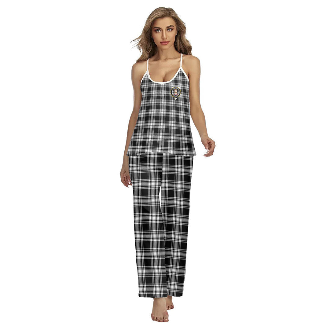 Menzies Black White Modern Tartan Crest Cami Pajamas Sets