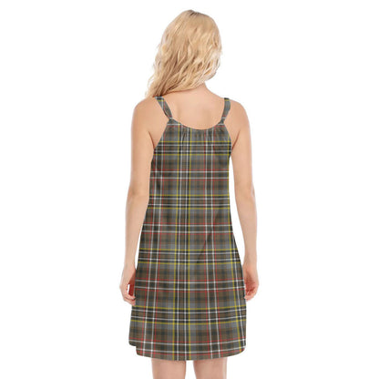 SCOTT GREEN WEATHERED Tartan Plaid O-neck Cami Dress