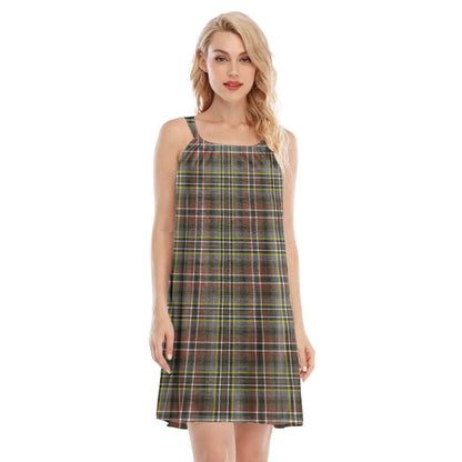 SCOTT GREEN WEATHERED Tartan Plaid O-neck Cami Dress