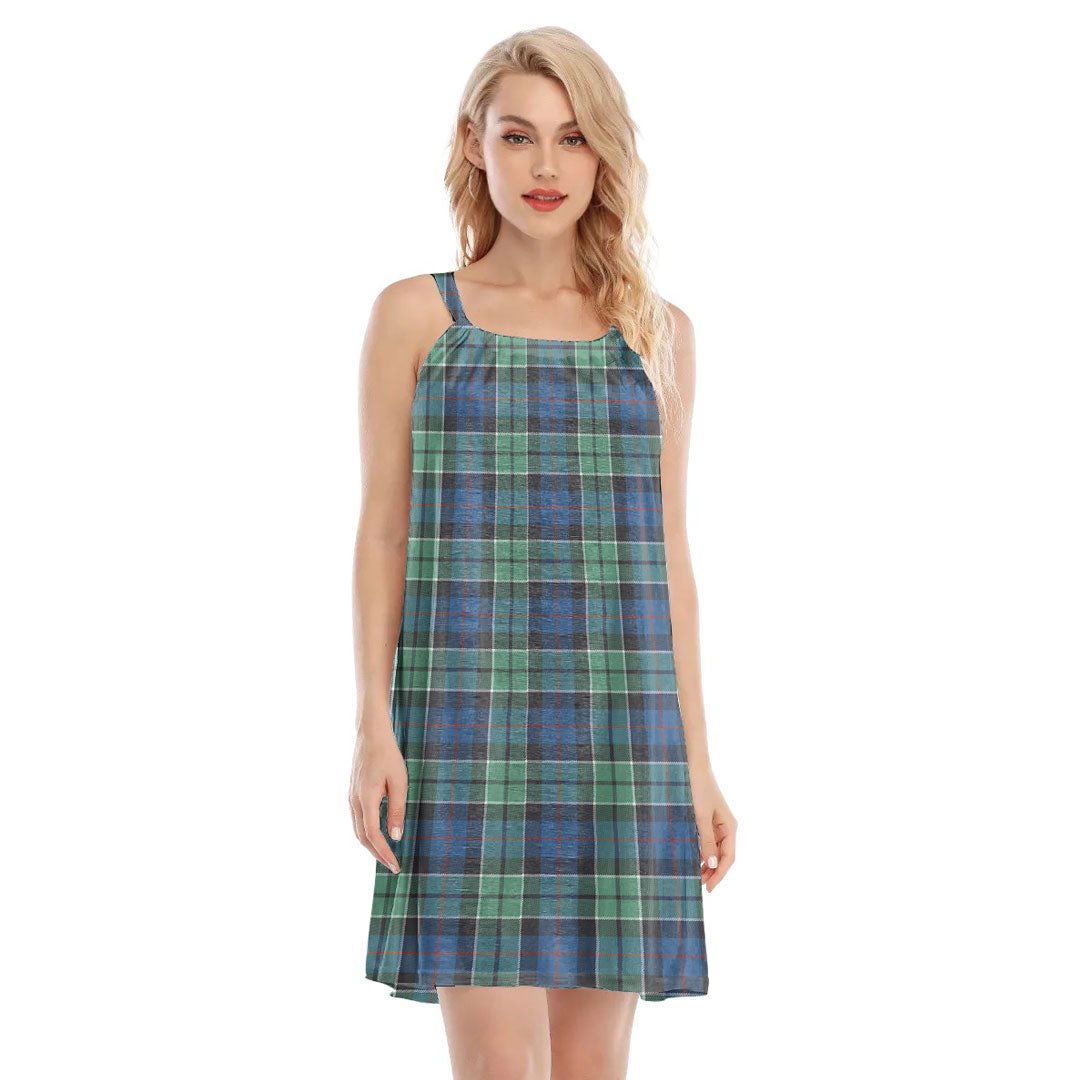 Leslie Hunting Ancient Tartan Plaid O-neck Cami Dress