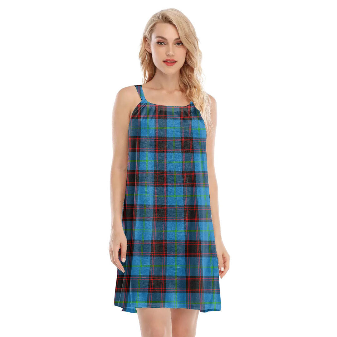 Home Ancient Tartan Plaid O-neck Cami Dress