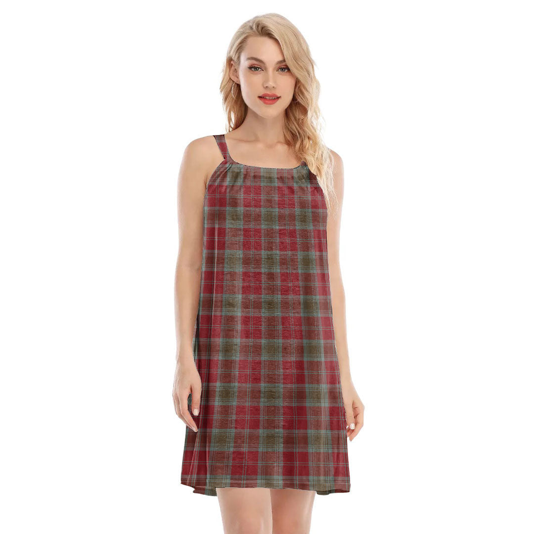 Lindsay Weathered Tartan Plaid O-neck Cami Dress