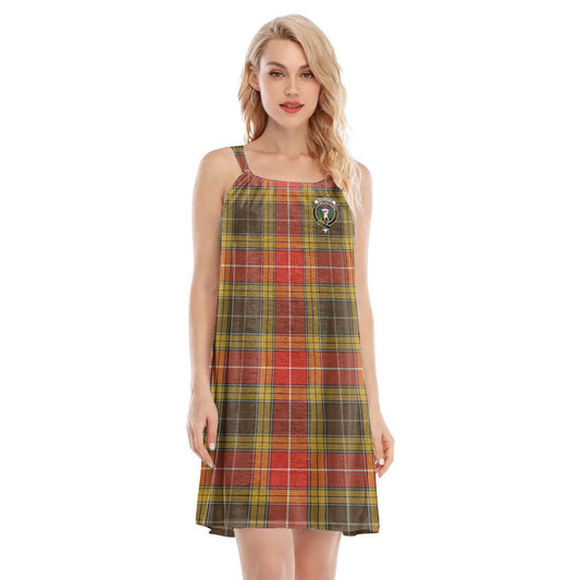 Buchanan Old Set Weathered Tartan Crest O-neck Cami Dress