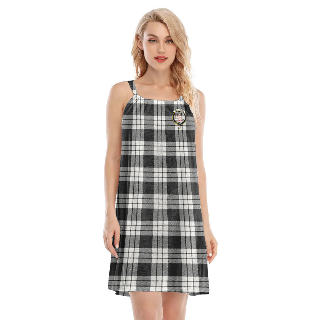 MacFarlane Black White Ancient Tartan Crest O-neck Cami Dress