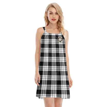 MacFarlane Black White Tartan Crest O-neck Cami Dress